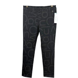 CALVIN KLEIN Logo Pants Size Large Petite Stretch Ponte Knit Pull On Career NWT